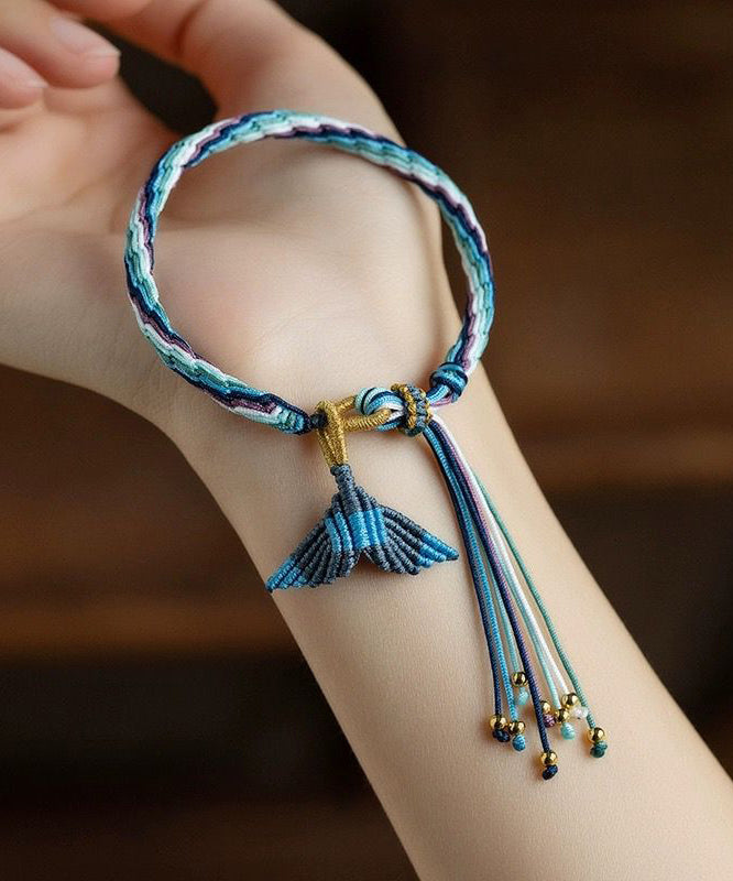 Handmade Blue Weaving Colorful Rope Fish Tail Tassel Charm Bracelet