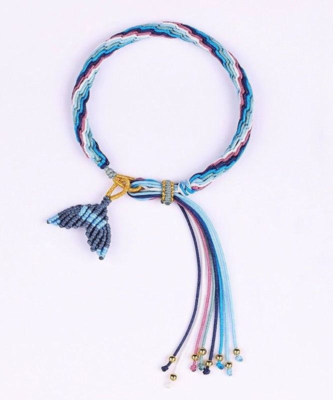 Handmade Blue Weaving Colorful Rope Fish Tail Tassel Charm Bracelet