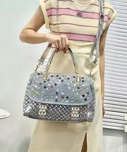 Handmade Blue Zircon Chic Denim Tote Handbag