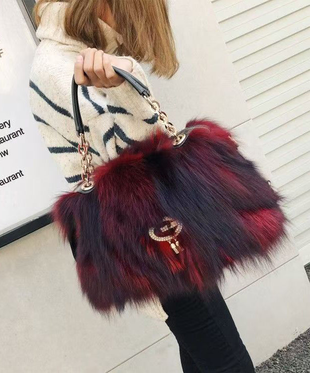 Handmade Boutique Grey Fox Fur Satchel Handbag