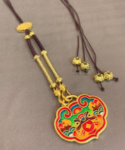 Handmade Brown Ancient Gold Enameling Tassel Pendant Necklace
