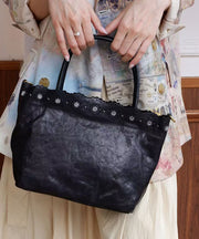 Handmade Brown Embroidered Solid Durable Leather Tote Bag
