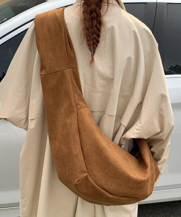 Handmade Brown Faux Suede Large Capacity CrossBody Bag