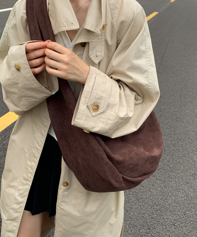 Handmade Brown Faux Suede Large Capacity CrossBody Bag