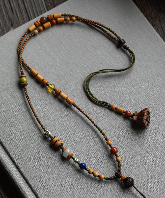 Handmade Brown Hand Woven Beading Pendant Necklace