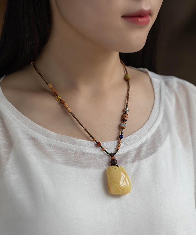 Handmade Brown Hand Woven Beading Pendant Necklace