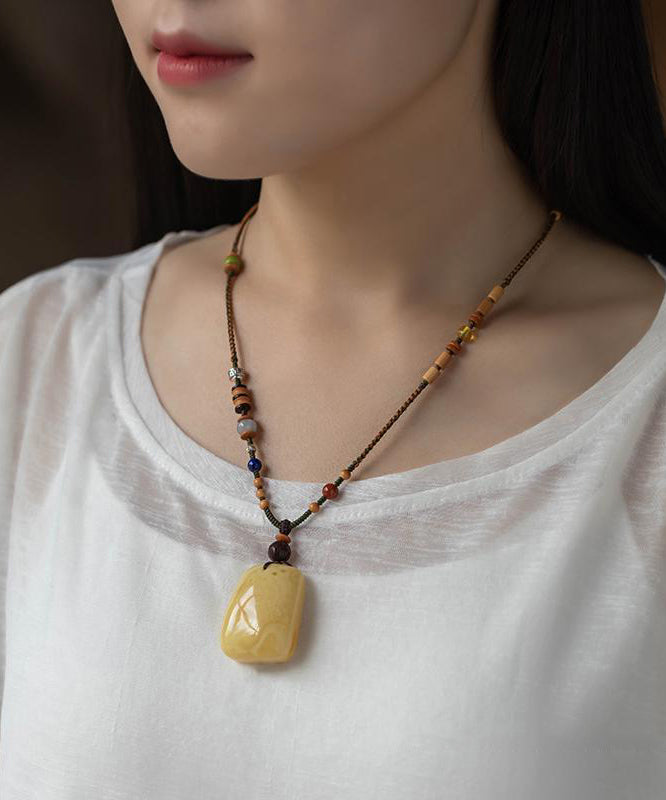 Handmade Brown Hand Woven Beading Pendant Necklace