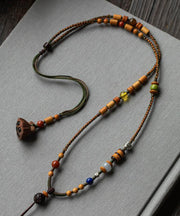 Handmade Brown Hand Woven Beading Pendant Necklace