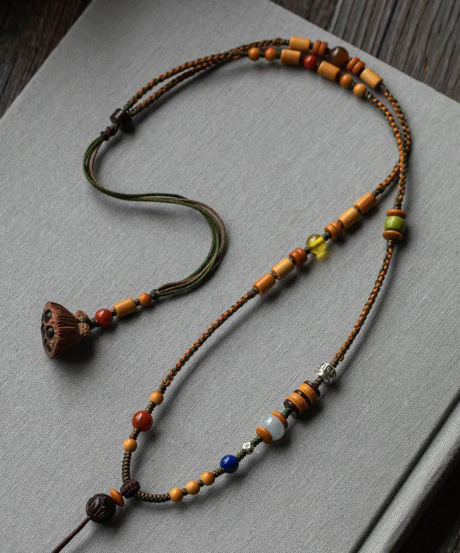 Handmade Brown Hand Woven Beading Pendant Necklace