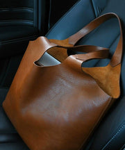 Handmade Brown Large Capacity Calf Leather Shoulder Bag