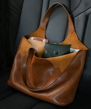 Handmade Brown Large Capacity Calf Leather Shoulder Bag