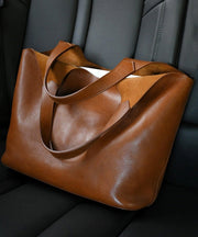 Handmade Brown Large Capacity Calf Leather Shoulder Bag