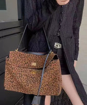 Handmade Brown Leopard Large Capacity Suede Shoulder Bags