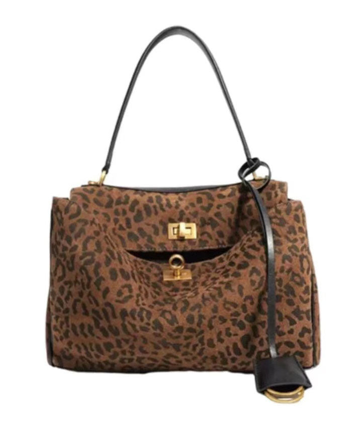 Handmade Brown Leopard Large Capacity Suede Shoulder Bags