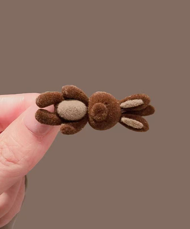 Handmade Brown Little Rabbit Alloy Flocking Hairpin