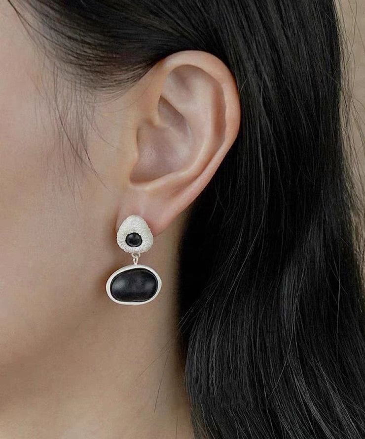 Handmade Brown Sanding Sandalwood Asymmetrical Drop Earrings