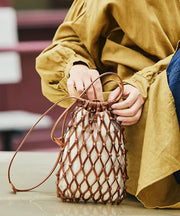 Handmade Brown Weave Hollow Out Leather Coin Purse
