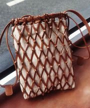 Handmade Brown Weave Hollow Out Leather Coin Purse