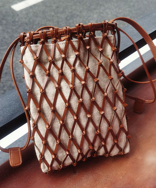Handmade Brown Weave Hollow Out Leather Coin Purse