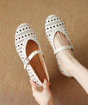 Handmade Buckle Strap Splicing Wedge Shoes Black Sheepskin Hollow Out