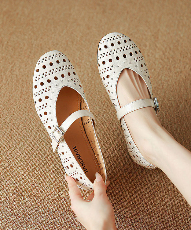 Handmade Buckle Strap Splicing Wedge Shoes Black Sheepskin Hollow Out