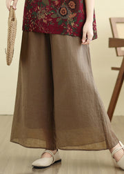 Handmade Camel Patchwork Double Layer Silk Linen Crop Wide Leg Pants