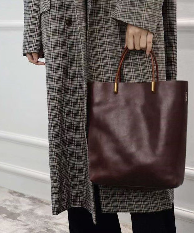 Handmade Chocolate Large Capacity Leather Tote Handbag