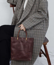 Handmade Chocolate Large Capacity Leather Tote Handbag