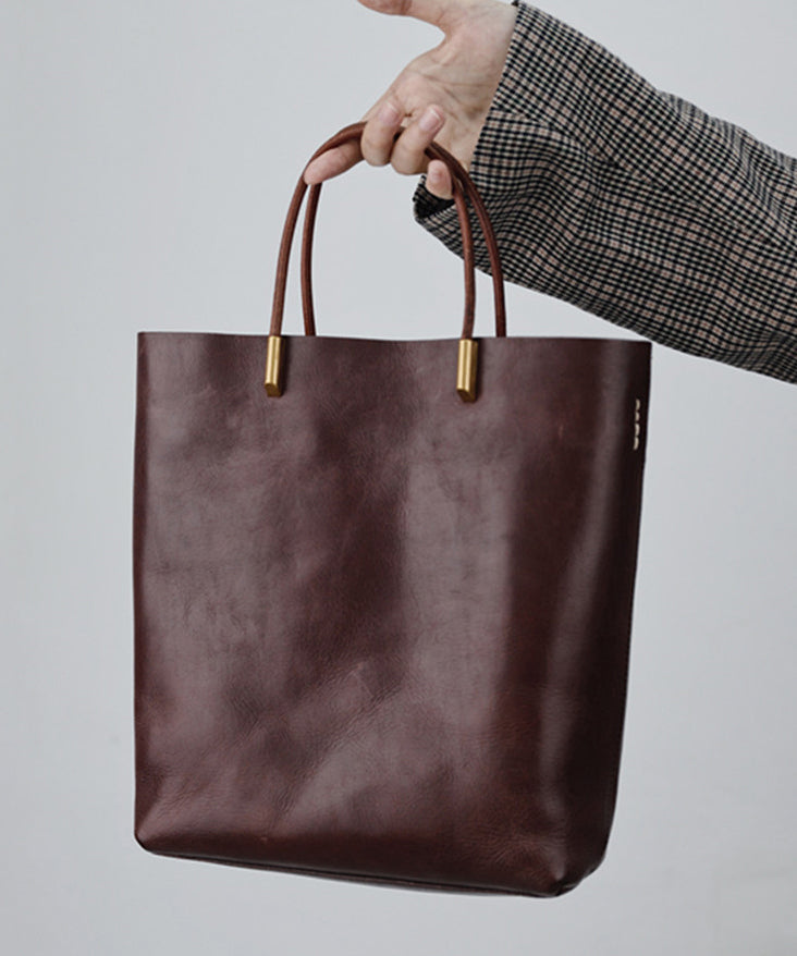 Handmade Chocolate Large Capacity Leather Tote Handbag