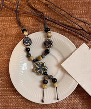 Handmade Coffee Alloy Wax Rope Ceramic Pendant Necklace
