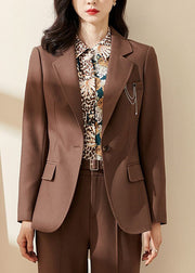 Handmade Coffee Notched Patchwork Solid Coat Fall
