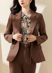 Handmade Coffee Notched Patchwork Solid Coat Fall