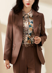 Handmade Coffee Notched Patchwork Solid Coat Fall