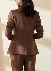 Handmade Coffee Notched Patchwork Solid Coat Fall