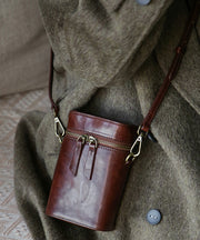 Handmade Coffee Solid Durable Calf Leather Phone Pouch