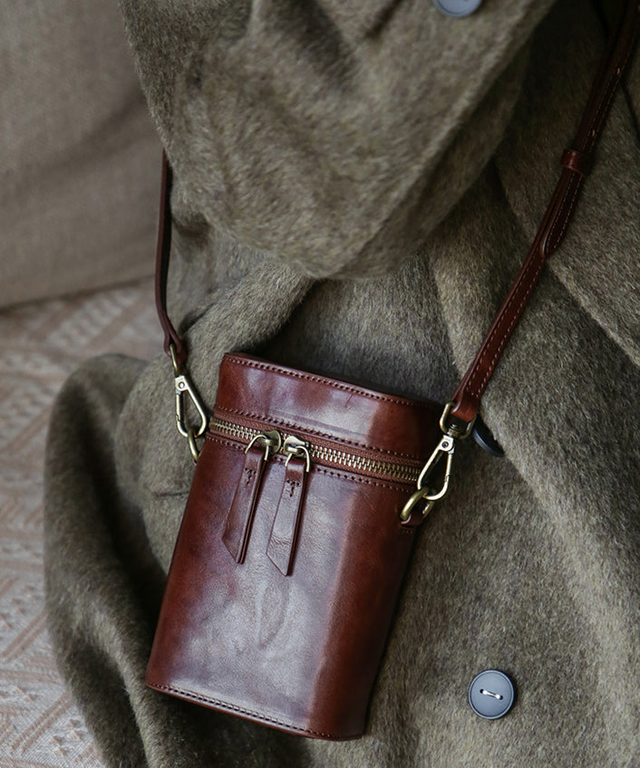 Handmade Coffee Solid Durable Calf Leather Phone Pouch