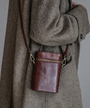 Handmade Coffee Solid Durable Calf Leather Phone Pouch