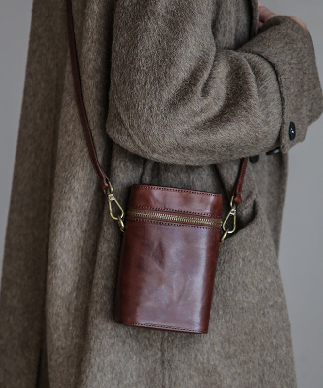 Handmade Coffee Solid Durable Calf Leather Phone Pouch