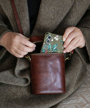 Handmade Coffee Solid Durable Calf Leather Phone Pouch