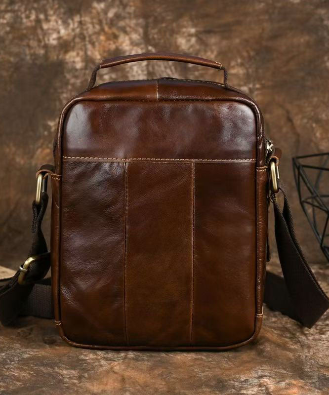 Handmade Coffee Versatile Calf Leather Men CrossBody Bag