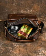 Handmade Coffee Versatile Calf Leather Men CrossBody Bag