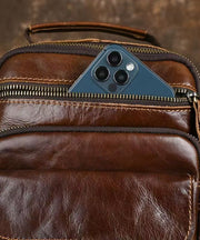 Handmade Coffee Versatile Calf Leather Men CrossBody Bag