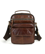 Handmade Coffee Versatile Calf Leather Men CrossBody Bag