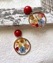 Handmade Colorblock Sterling Silver Alloy Drip Glaze Floral Hoop Earrings