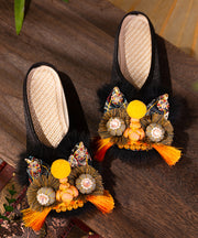 Handmade Comfortable Chinese Style Black Satin Slippers