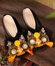 Handmade Comfortable Chinese Style Black Satin Slippers