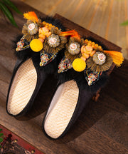 Handmade Comfortable Chinese Style Black Satin Slippers