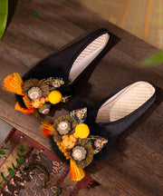 Handmade Comfortable Chinese Style Black Satin Slippers