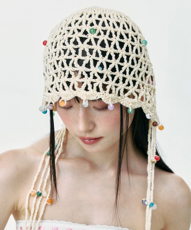 Handmade Ethnic Style Colorful Bead Tassel Hollow Boonie Hat