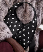 Handmade Fashion Black Rivet Faux Leather Tote Handbag